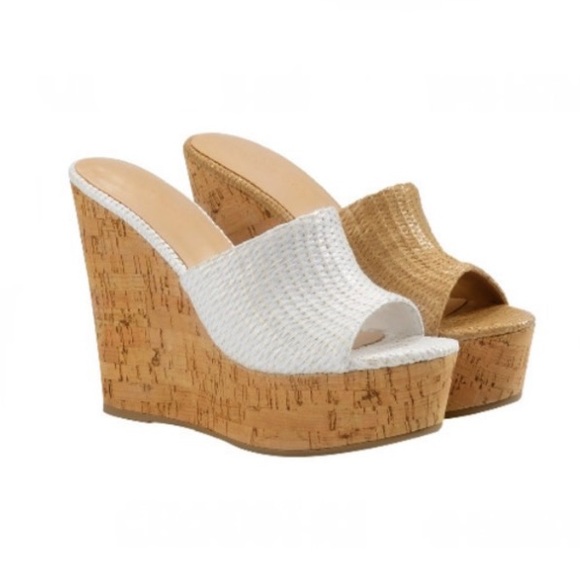 Nude Raffia Cork Platform Wedge - Picture 7 of 9